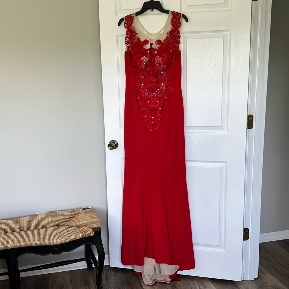 Red Stunning gown! Size 14, like new, beaded front and back…